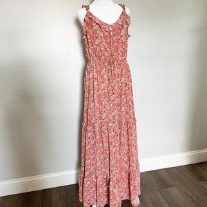 Hailey & Co Dusty Salmon Floral Print Tiered Maxi Dress with Ruffles